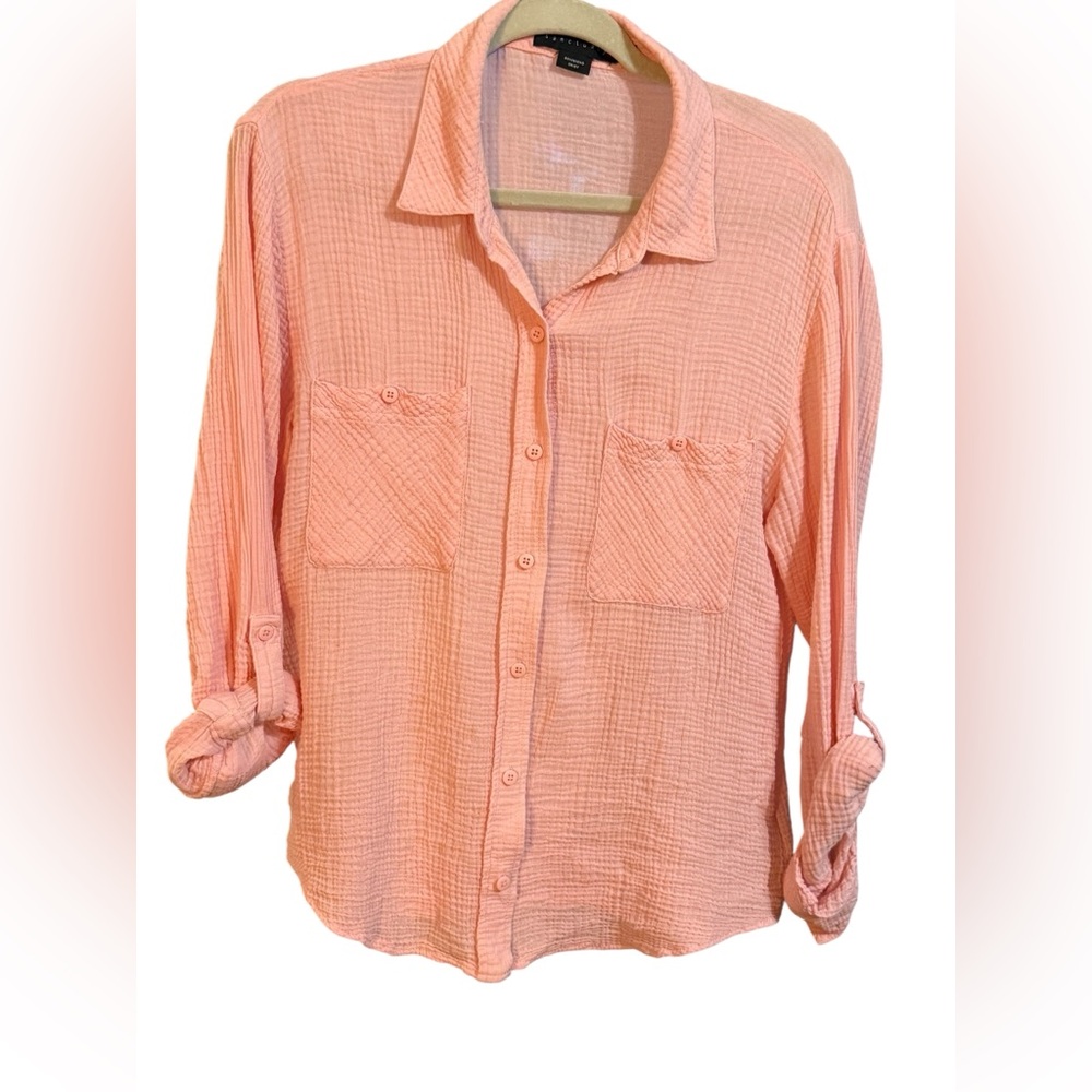 Sanctuary Womens Pink‎ Boyfriend Long Sleeve Button Up Shirt sz M